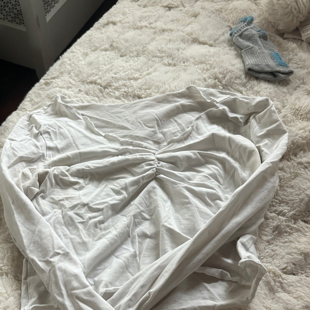 Brandy Melville White Ruched Top